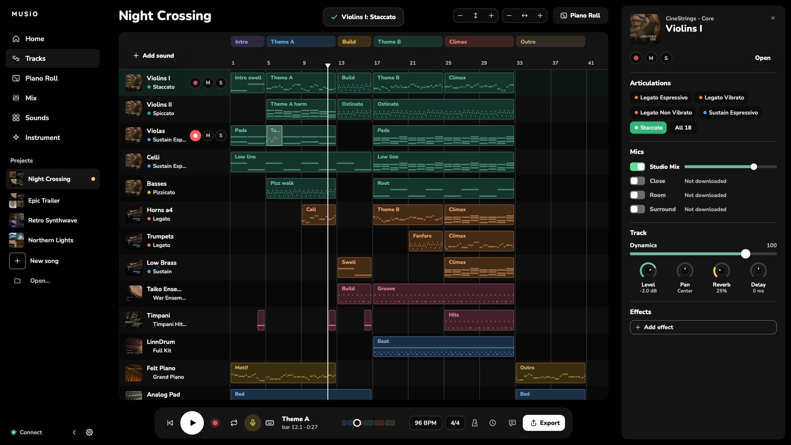 Musio Studio Song view with a voice command result
